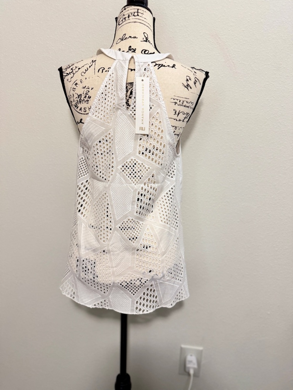 Amanda Uprichard Halter Camisole Nantucket Eyelet Sz M White Summer Quiet Luxury - Picture 14 of 16